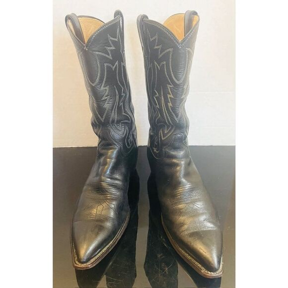 Vintage Justin Black Leather Cowboy Boots Pointed Toe Style 2005 Sz 9.5 D Men’s - Picture 2 of 12